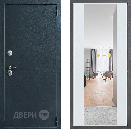 Входная металлическая Дверь Дверной континент ДК-70 Дизайн ФЛЗ-1 Зеркало Белое дерево