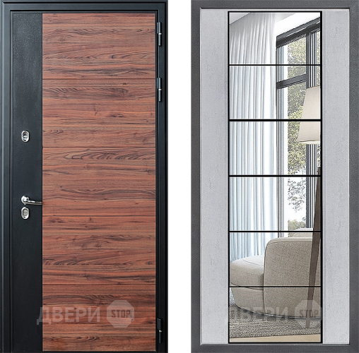 Входная металлическая Дверь Дверной континент ДК-15 Красное Дерево ТЕРМО ФЛЗ-2 Зеркало Бетон светлый