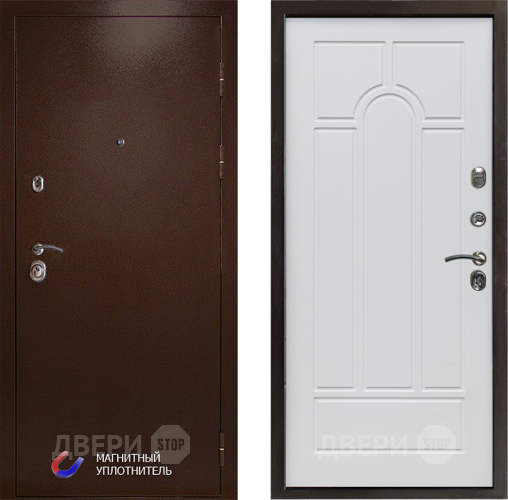 Входная металлическая Дверь Престиж Медь Арка Белое дерево