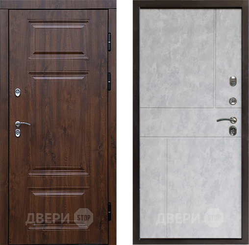 Входная металлическая Дверь Престиж TERMO с терморазрывом Премиум Орех Горизонт Бетон светлый