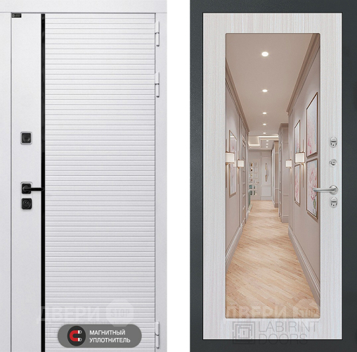 Входная металлическая Дверь Лабиринт (LABIRINT) Royal Зеркало 18 Сандал белый